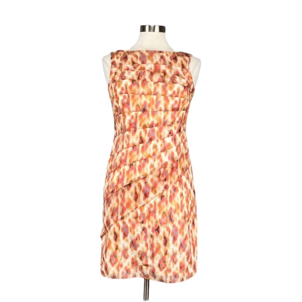 Ann Taylor Womens Silk Sleeveless Sheath Dress Orange Brown Abstract size 2